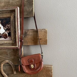 Coach Brown Pebble Leather Crossbody Saddle Bag